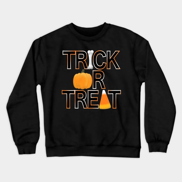 Trick or Treat - Bone, Pumpkin, Candy Corn Crewneck Sweatshirt by JossSperdutoArt